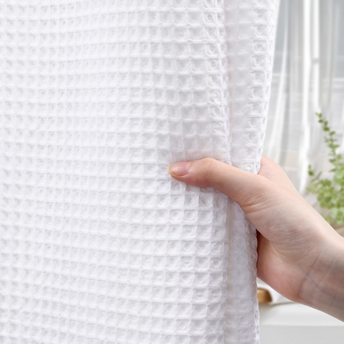 White Waffle Weave Shower Curtain 258GSM Heavyweight Cotton Fabric 72Wx72L