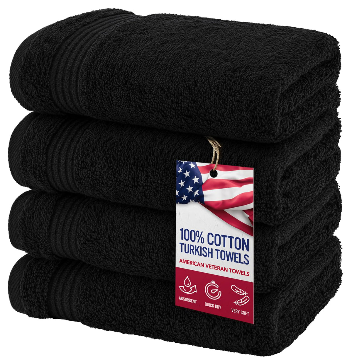 American Veteran Towel, Hand Towels for Bathroom Set of 4, 100% Cotton Turkish Hand Towel Sets, Soft Hand Face Towels, Navy Blue Hand Towels