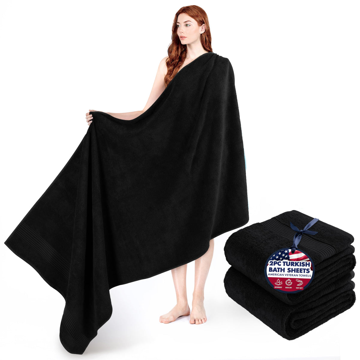 American Veteran Towel, Hand Towels for Bathroom Set of 4, 100% Cotton Turkish Hand Towel Sets, Soft Hand Face Towels, Navy Blue Hand Towels