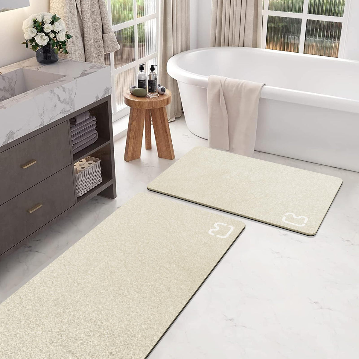 Dark Grey Long Bathroom Rugs Large Stone Bath Mats for Bathroom,15.7"x47.2"