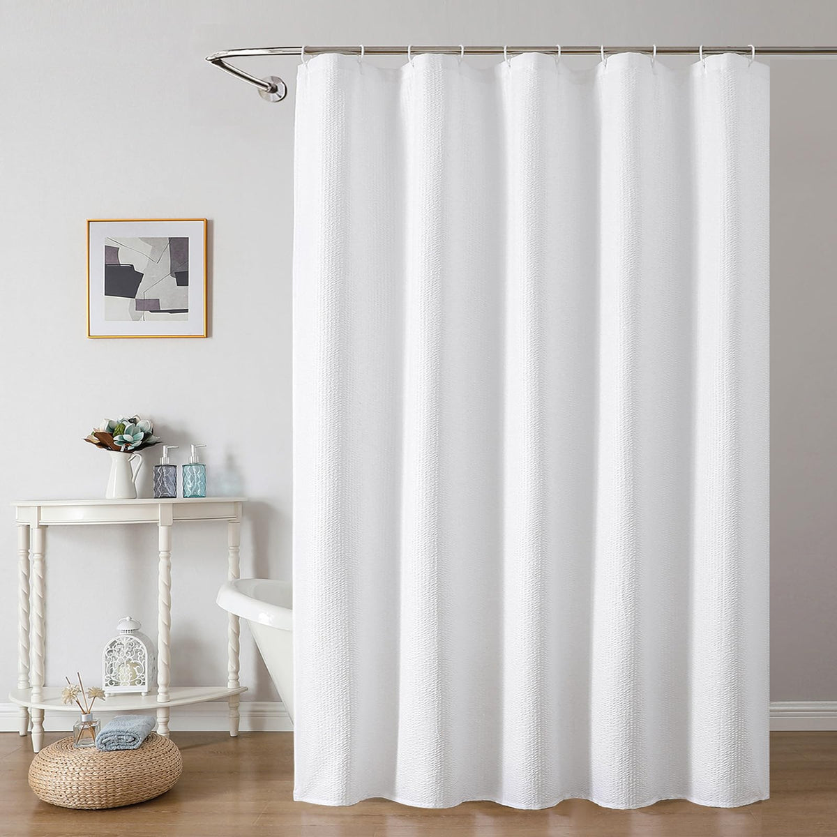 OWENIE Cream Shower Curtain or Bathroom 72x72 Inch, 3D Embossed Textured Waffle Fabric Shower Curtains, Soft Hotel Farmhouse Style, Water Repellent, Machine Washable, Cream, 72" W x 72" L