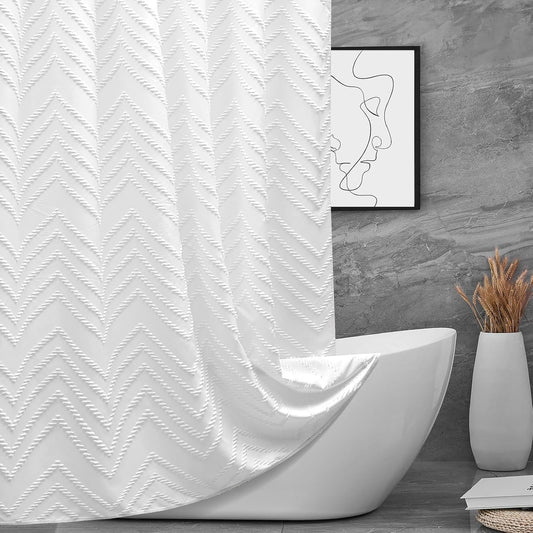 White Boho Fabric Shower Curtain 72 x 84 Inches
