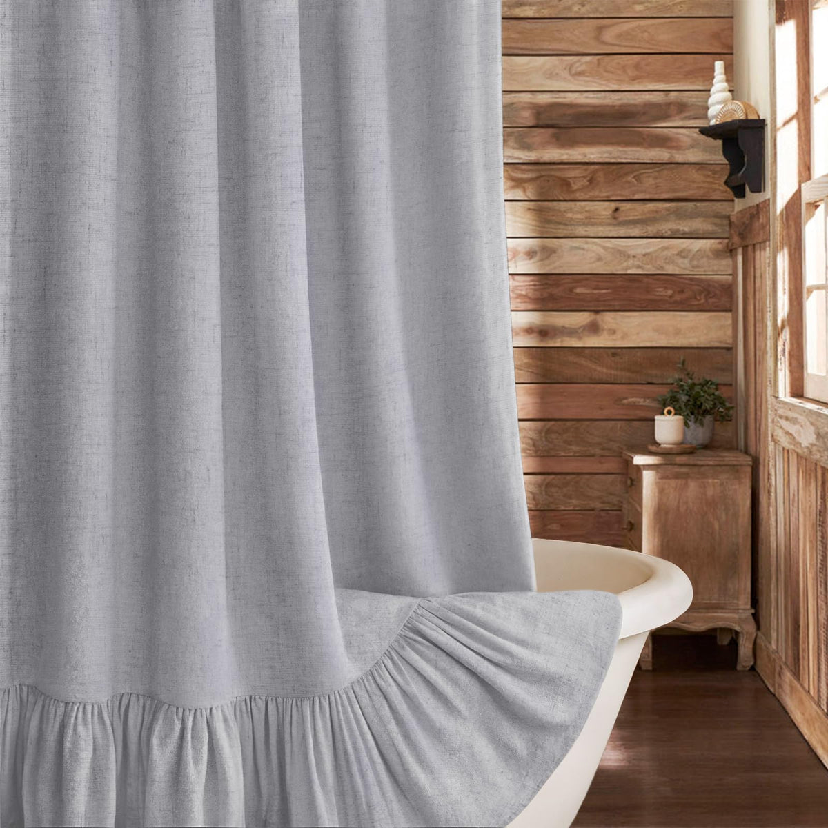 Farmhouse Shower Curtain Ruffle Linen Beige 72" W x 72" L
