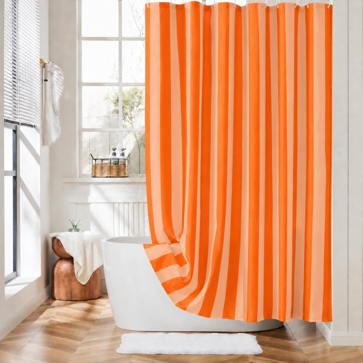 Ohocut Vertical Striped Shower Curtain, Cute Retro Vintage Stripe Farmhouse Bathroom Shower Curtain, Waterproof Polyester Fabric Modern Shower Curtain for Bathroom 72x72 Inches (Double Pink)