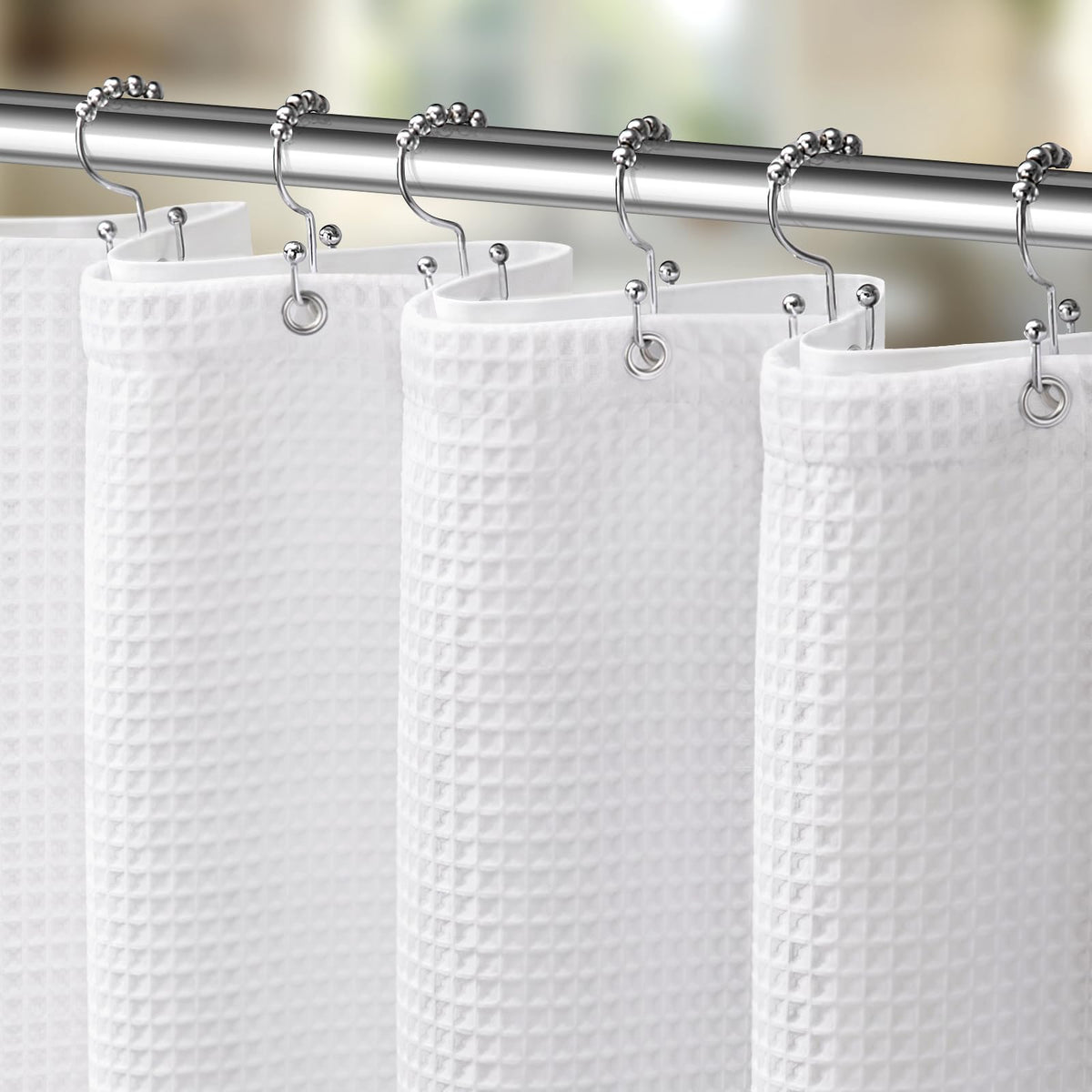 White Waffle Weave Shower Curtain 258GSM Heavyweight Cotton Fabric 72Wx72L