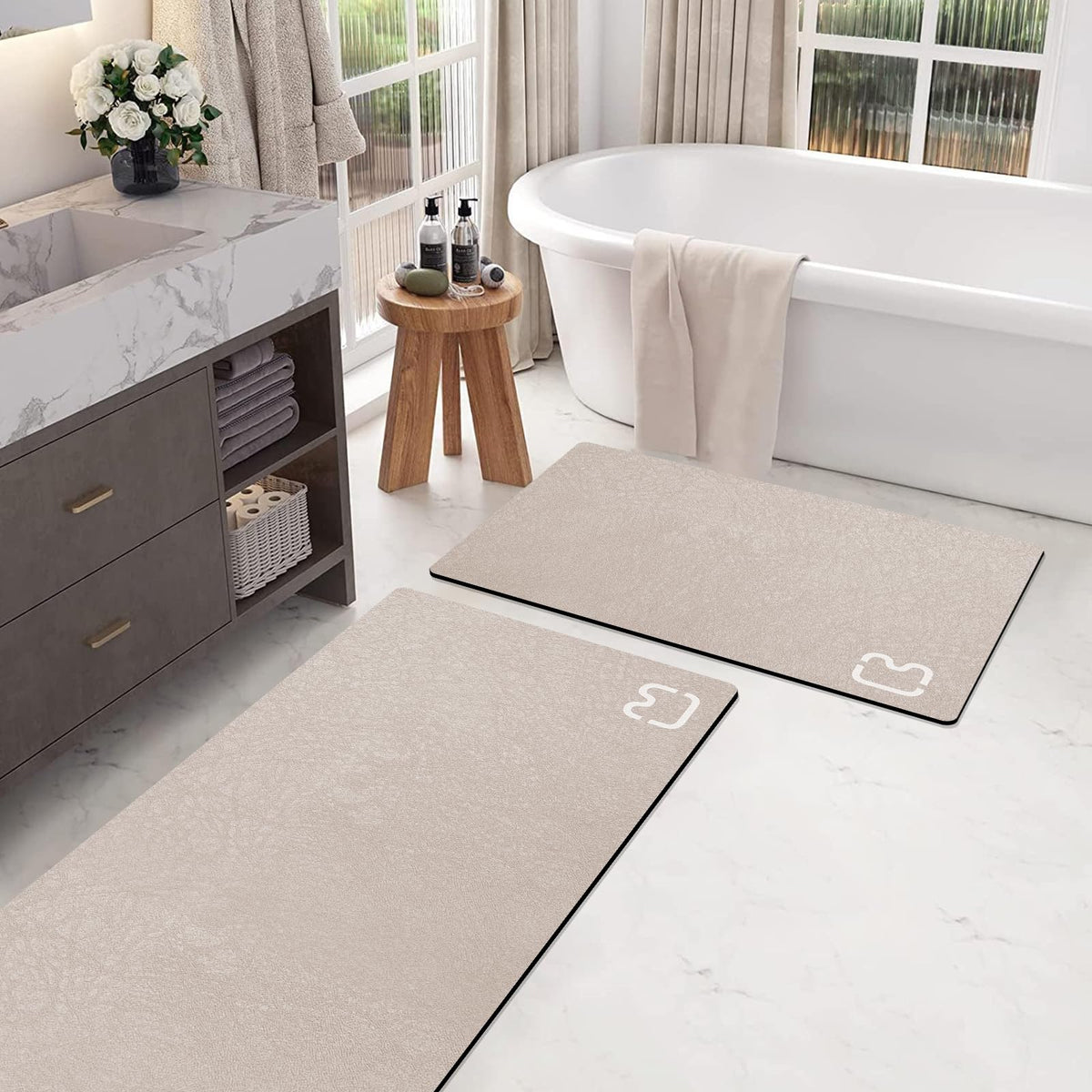 Dark Grey Long Bathroom Rugs Large Stone Bath Mats for Bathroom,15.7"x47.2"