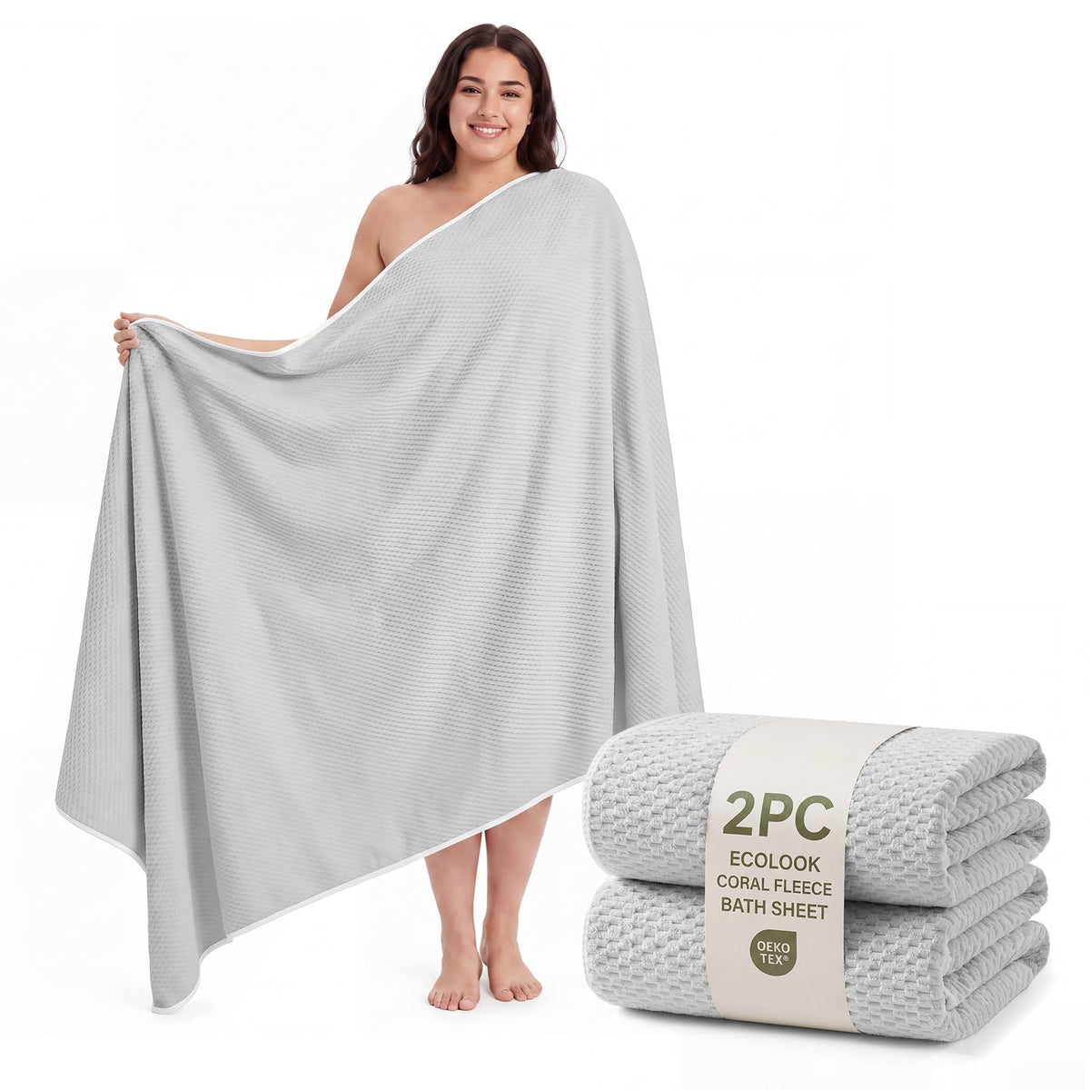 ecolook Microfiber Bath Towel Set of 6, Large 35" x 70", Beige