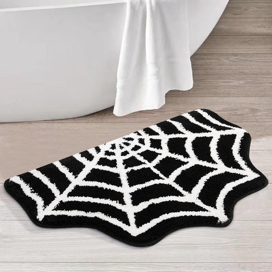 Estmy Gothic Bath Mat Spider Web Black Halloween Bathroom Rugs Non Slip Washable, 16x24 Funky Spooky Cute Fun Bath Mat Shower Rugs Halloween Bathroom Decor Ultra Soft Great Absorbency