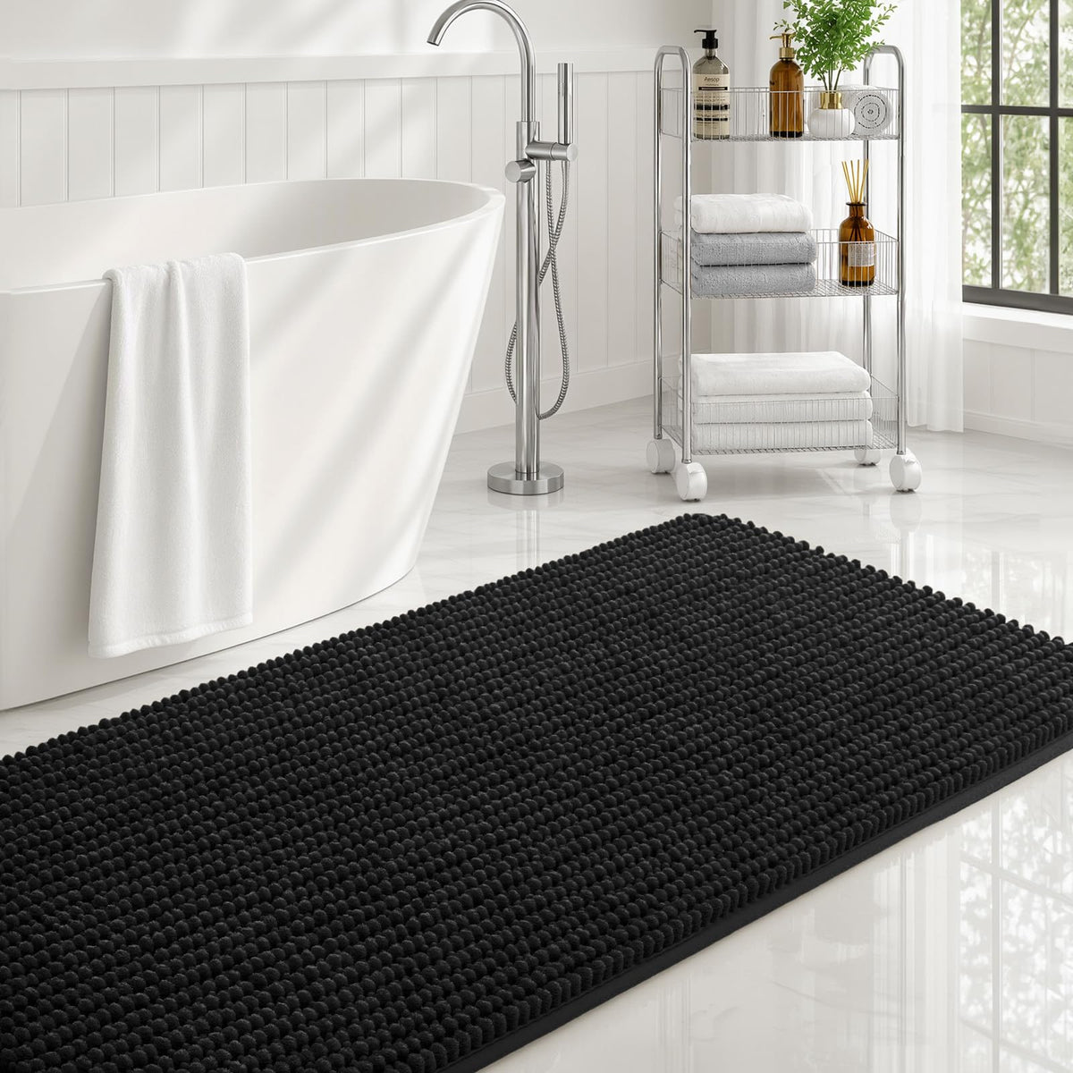 Ophanie Grey Bathroom Rugs 30x20, Soft Chenille Bath Mat, Non Slip Absorbent Quick Dry Light Gray Mats, Machine Washable Thick Small Area Rug Sets,Grip Bathmat for Shower,Toilet,Sink and Indoor Floor