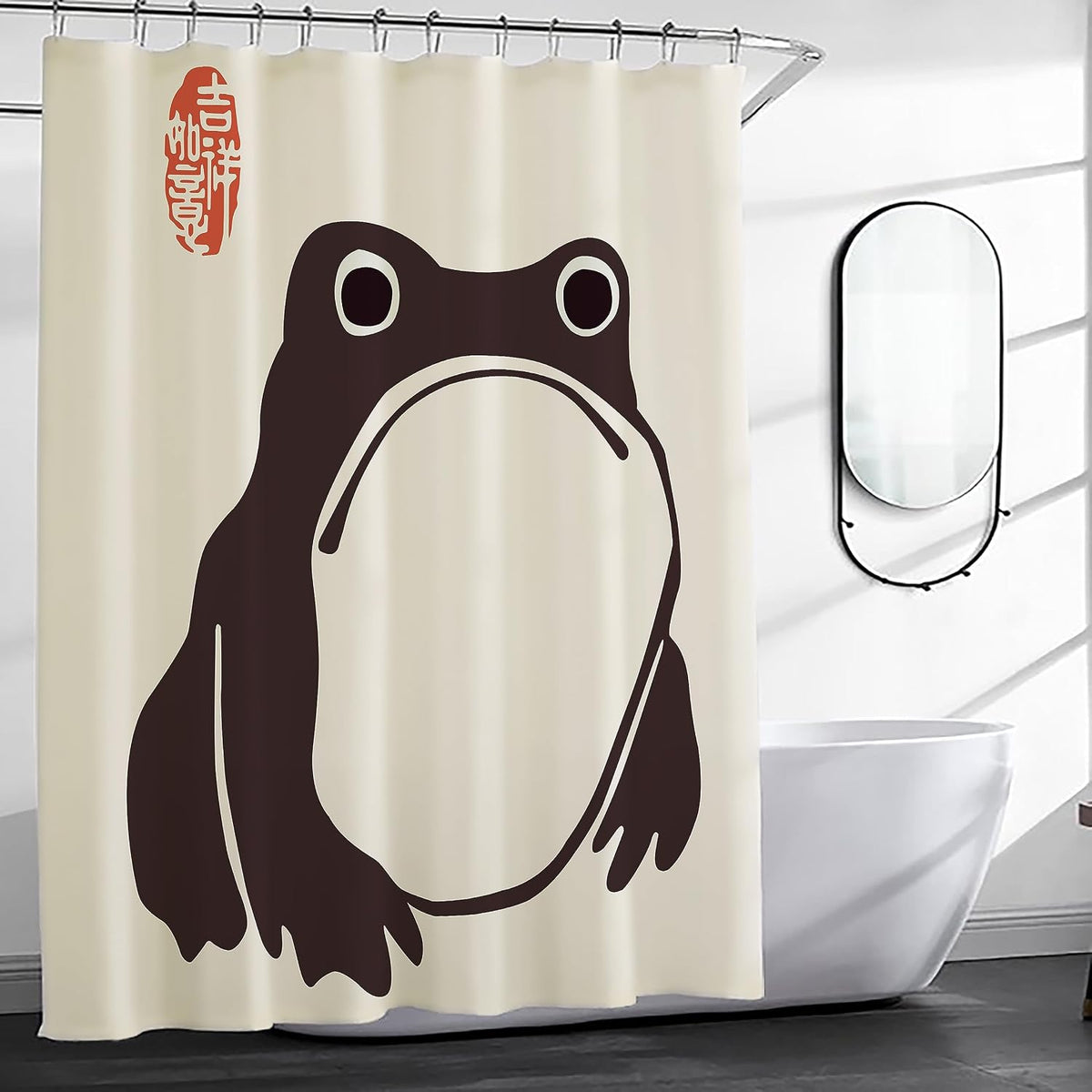 Unimpressed Frog Shower Curtain Ink Cute Funny Asian Style Traditional Japanese Art Bath Curtain Anime Waterproof and Fabric Curtain Cool for Bathroom 72x72inch