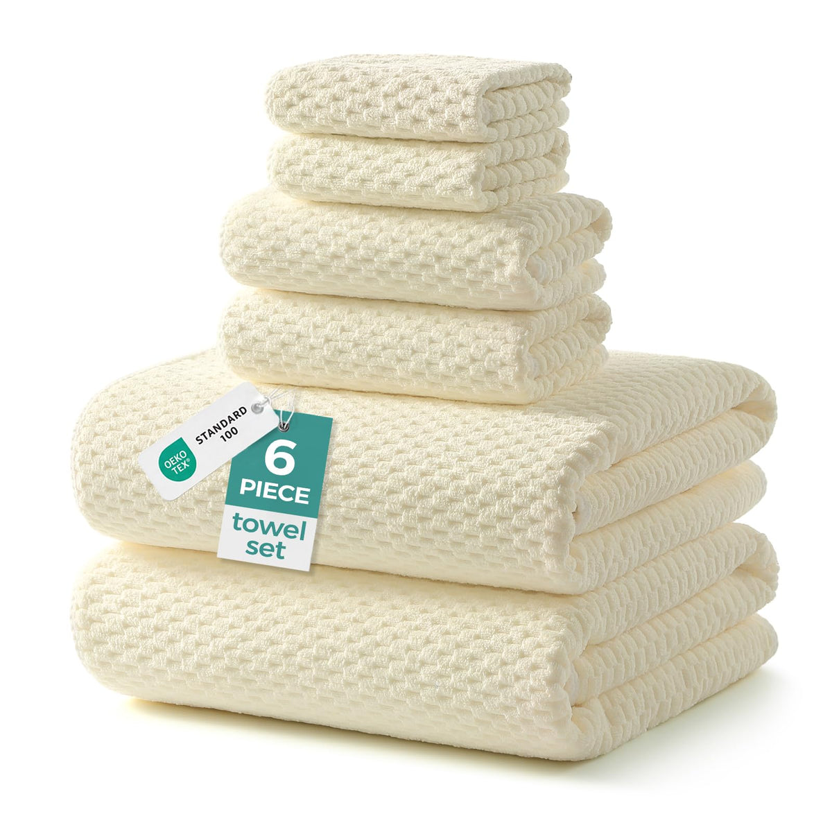 ecolook Microfiber Bath Towel Set of 6, Large 35" x 70", Beige