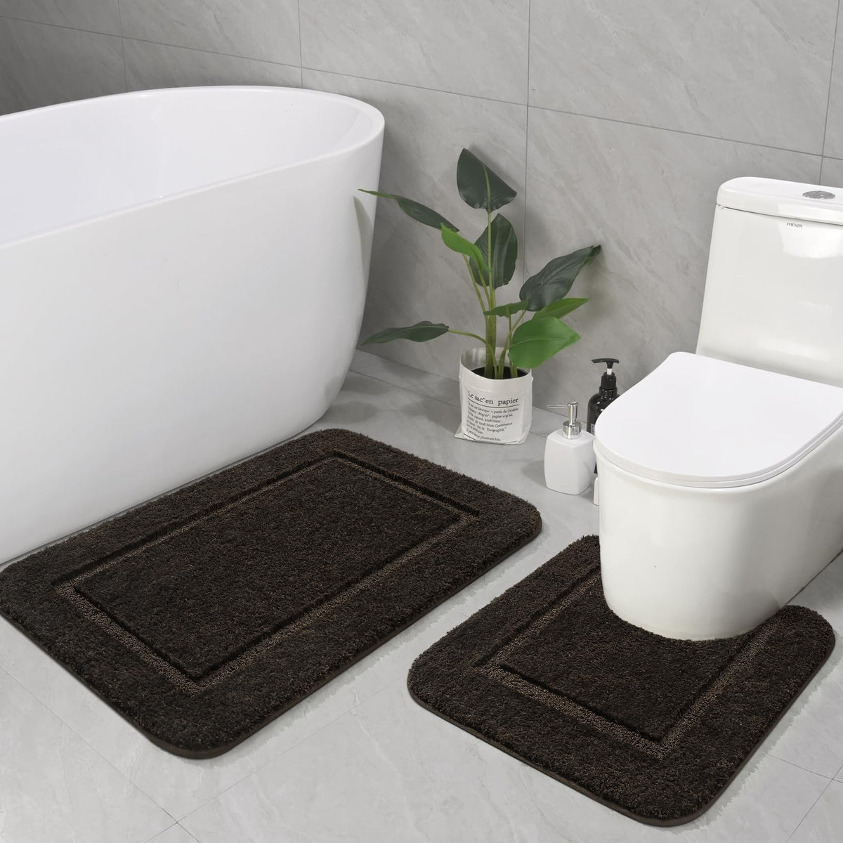 LOCHAS Bathroom Rug Set 2 Piece, 20''x20'' & 34''x21'', Beige