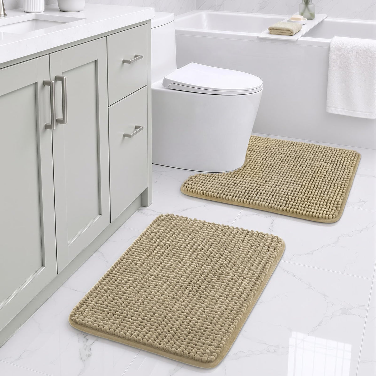 Ophanie Grey Bathroom Rugs 30x20, Soft Chenille Bath Mat, Non Slip Absorbent Quick Dry Light Gray Mats, Machine Washable Thick Small Area Rug Sets,Grip Bathmat for Shower,Toilet,Sink and Indoor Floor