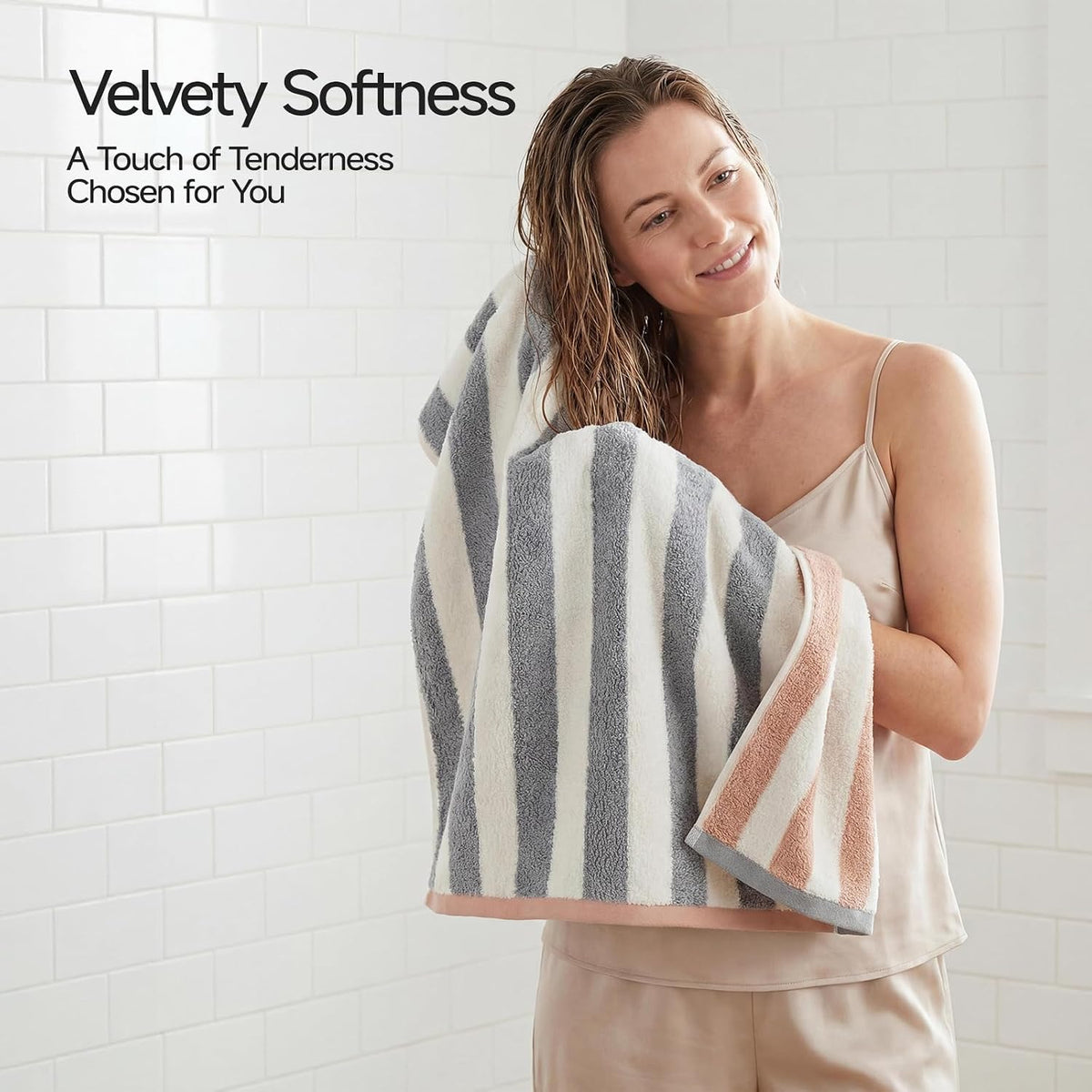 REDKISS Striped Hand Towels for Bathroom, Kitchen Decor, Guest Use, Kids & Adults, 100% Cotton, 12” x 28”, 2 Pack