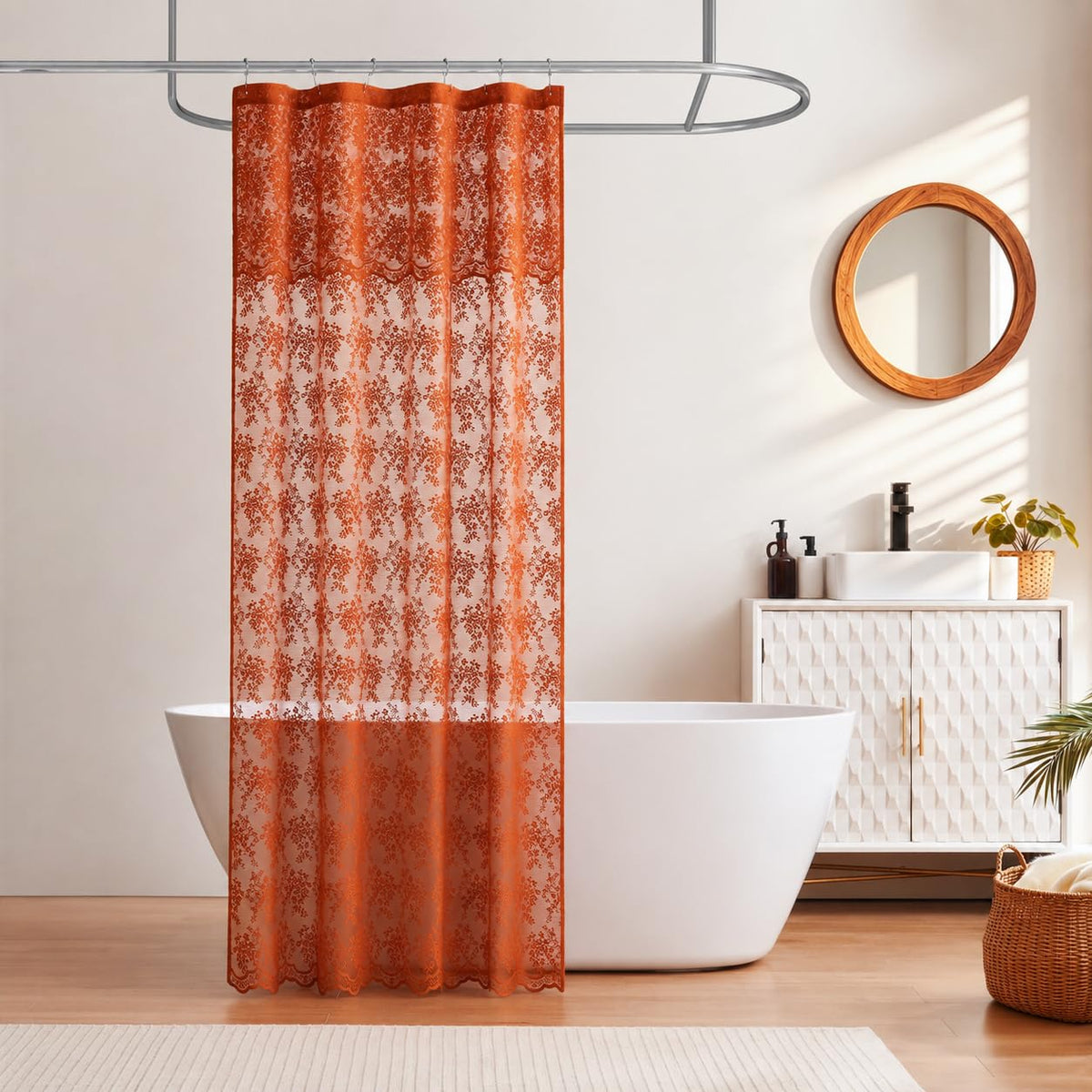 TUDECO Sage Green Shower Curtain with Attached Valance, 72 x 72, 1 Panel