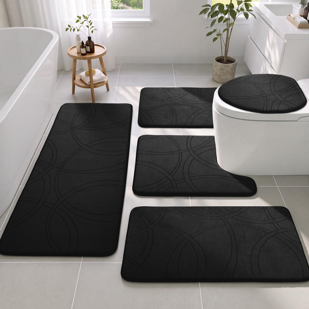 YIHOUSE 3 Piece Bathroom Rug Set - Soft Memory Foam Bath Mat, Dark Grey