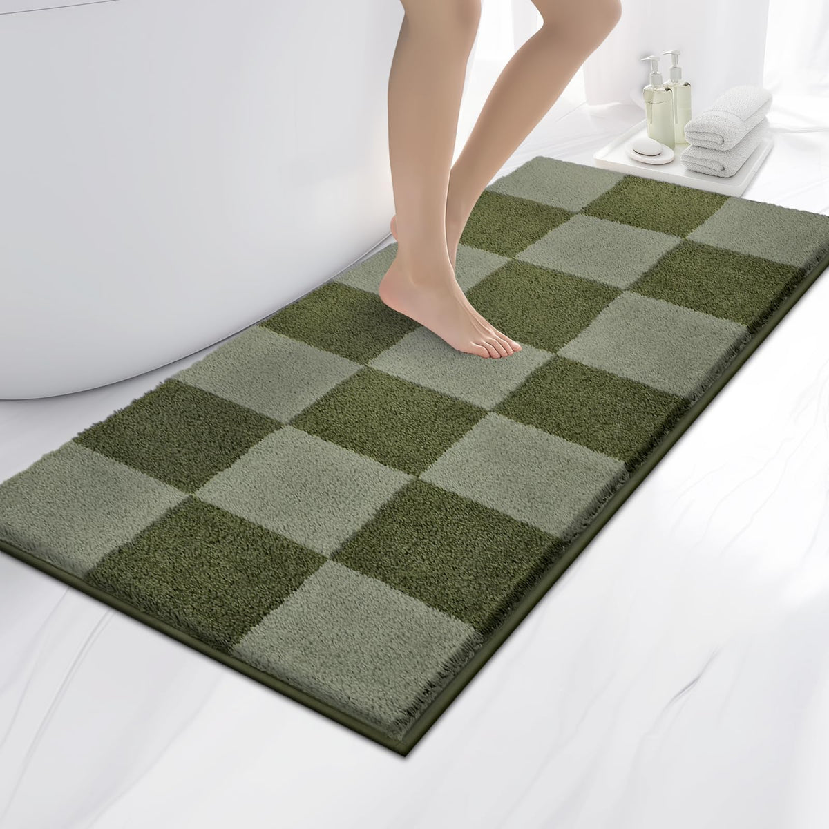 anllugs Bathroom Rugs, 20" x 30" Soft Bath Rugs, Olive Green & Green