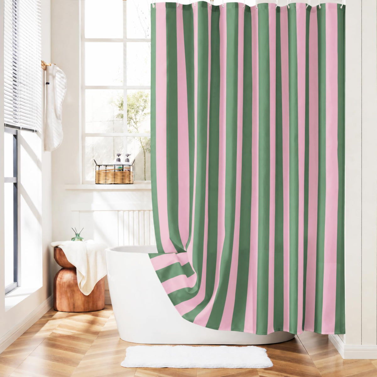 Ohocut Vertical Striped Shower Curtain, Cute Retro Vintage Stripe Farmhouse Bathroom Shower Curtain, Waterproof Polyester Fabric Modern Shower Curtain for Bathroom 72x72 Inches (Double Pink)