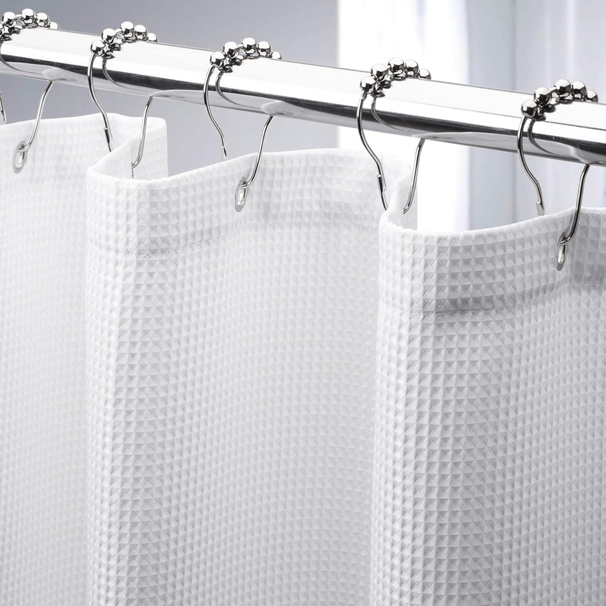 AmazerBath Blush Pink Shower Curtain Fabric, Waffle Shower Curtain Heavy Duty 240GSM, Hotel Quality Bathroom Shower Curtains, 72 x 72 Inches