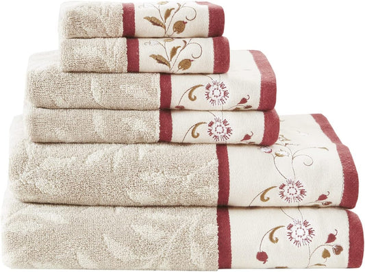 Madison Park Serene 100% Cotton Bath Towel Set, 600 GSM, 6 Piece, Red