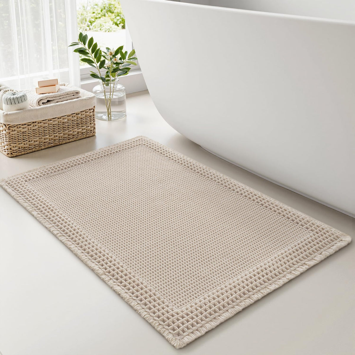 RESARE Waffle Bath Mat for Bathroom, Non Slip Bathroom Rugs 17"x24" Green