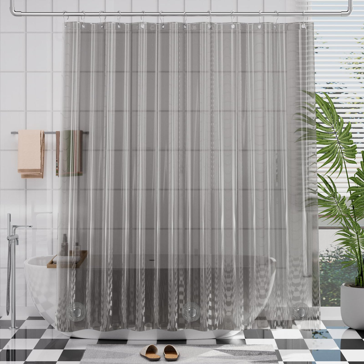 AmazerBath Long Stall Shower Curtain 36x84 Inches, Walk in Shower Curtain Plastic, Clear Shower Stall Curtain Heavy Duty Thick PEVA, Narrow Curtain with 2 Weighted Stones and 6 Grommet Holes