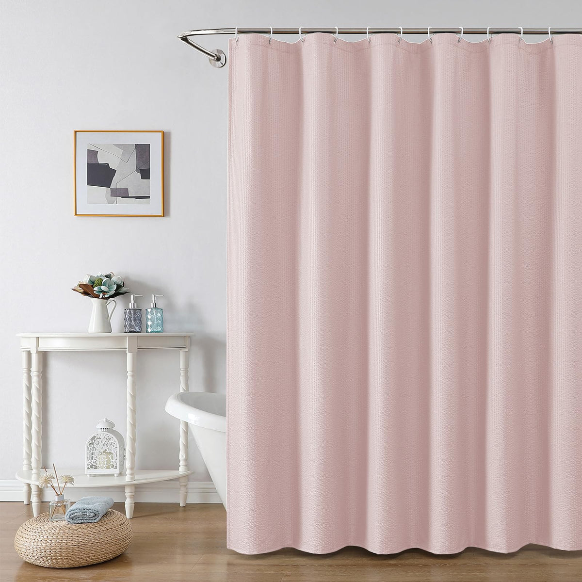 OWENIE Cream Shower Curtain or Bathroom 72x72 Inch, 3D Embossed Textured Waffle Fabric Shower Curtains, Soft Hotel Farmhouse Style, Water Repellent, Machine Washable, Cream, 72" W x 72" L