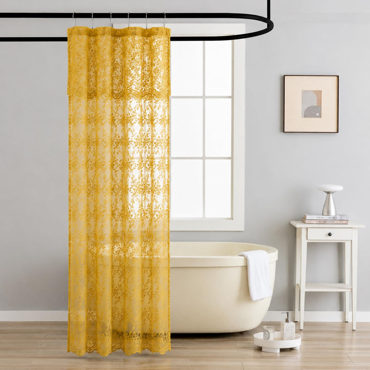 TUDECO Sage Green Shower Curtain with Attached Valance, 72 x 72, 1 Panel
