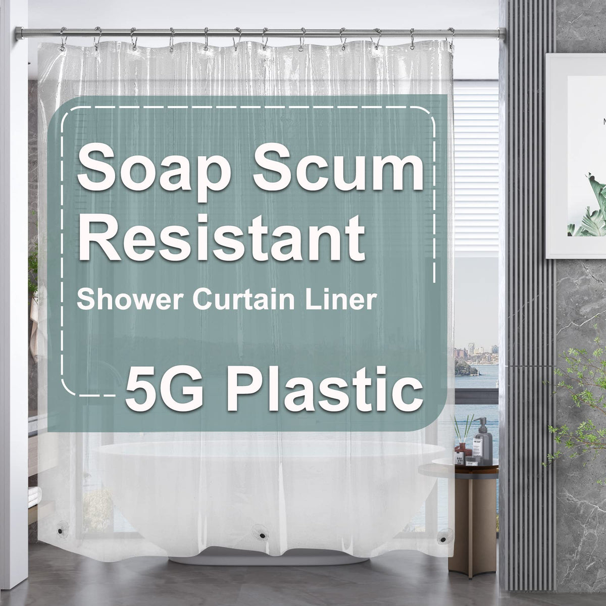 AmazerBath Long Stall Shower Curtain 36x84 Inches, Walk in Shower Curtain Plastic, Clear Shower Stall Curtain Heavy Duty Thick PEVA, Narrow Curtain with 2 Weighted Stones and 6 Grommet Holes