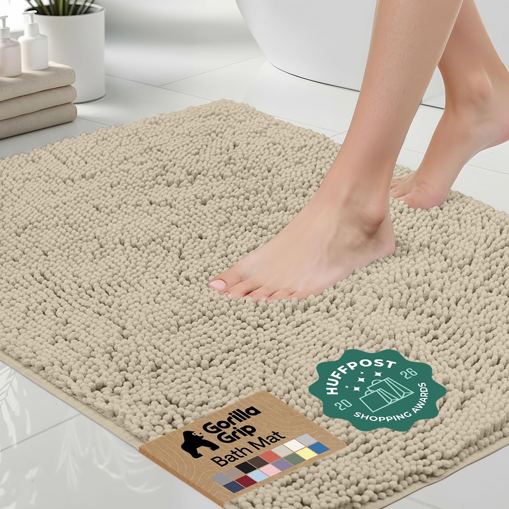 GORILLA GRIP Bath Rug Mat for Bathroom, Absorbent Chenille, 30x20 Gray
