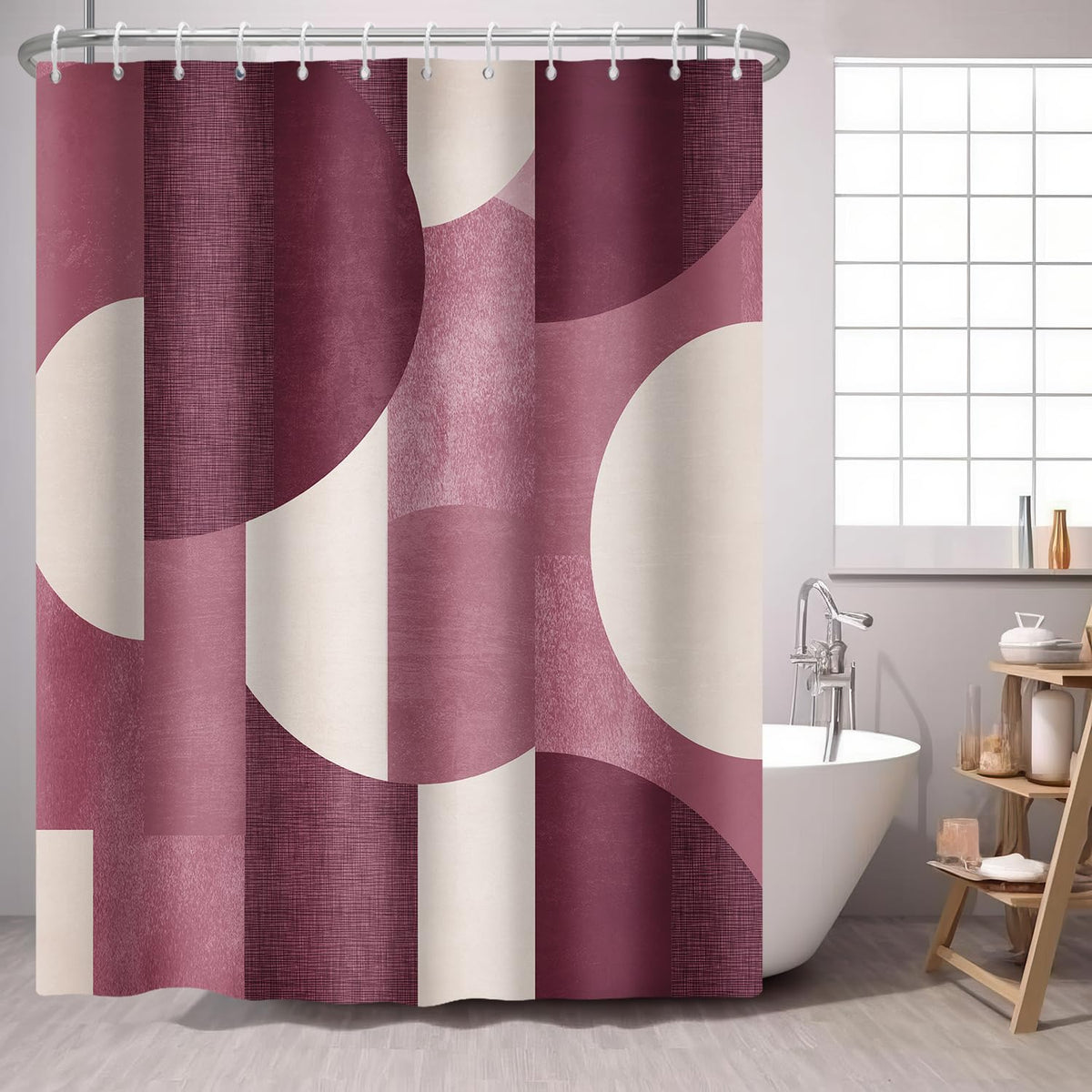 Green Shower Curtain Abstract Modern Geometry Mid Century Circles 72x72 IN