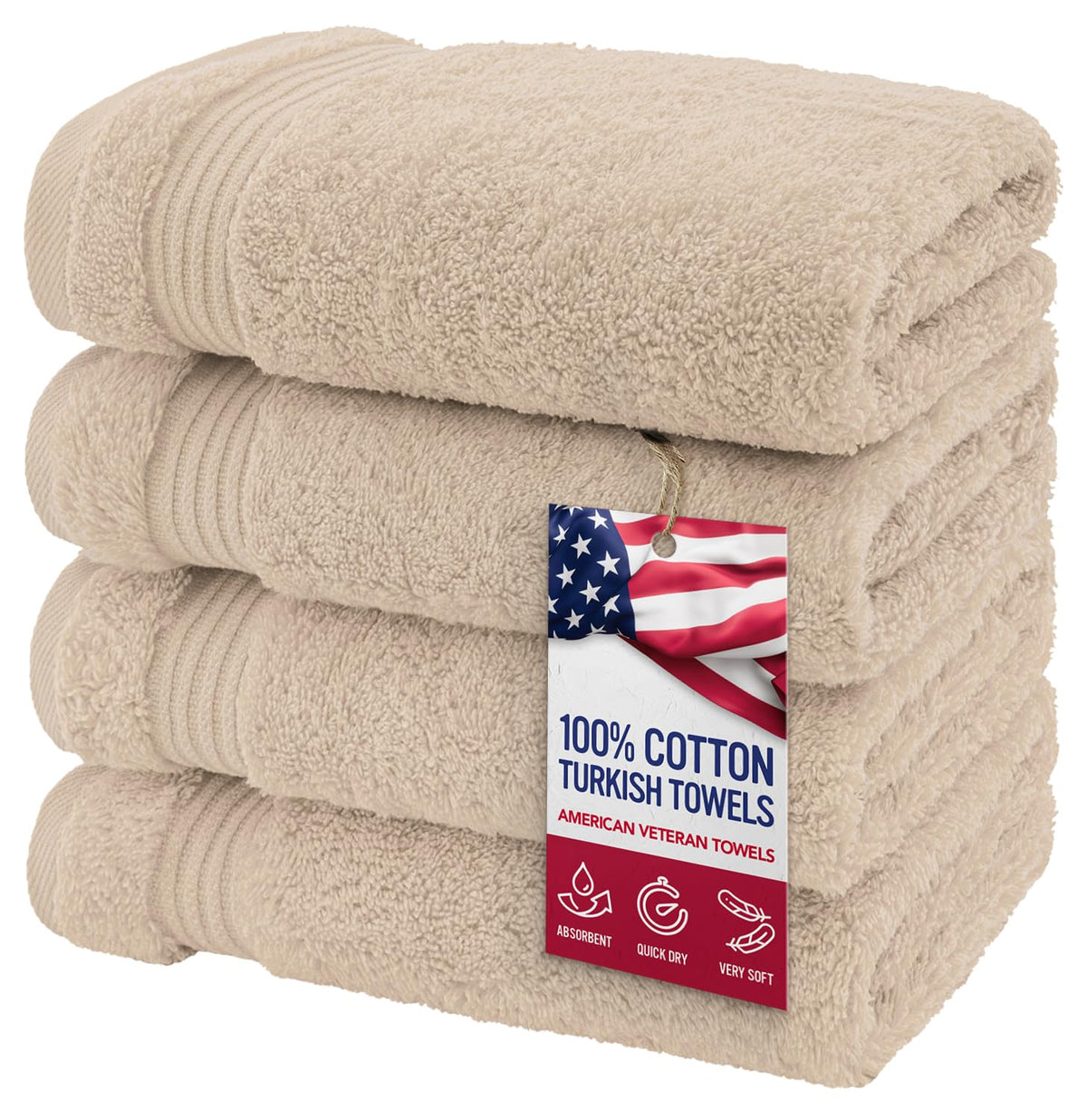 American Veteran Towel, Hand Towels for Bathroom Set of 4, 100% Cotton Turkish Hand Towel Sets, Soft Hand Face Towels, Navy Blue Hand Towels
