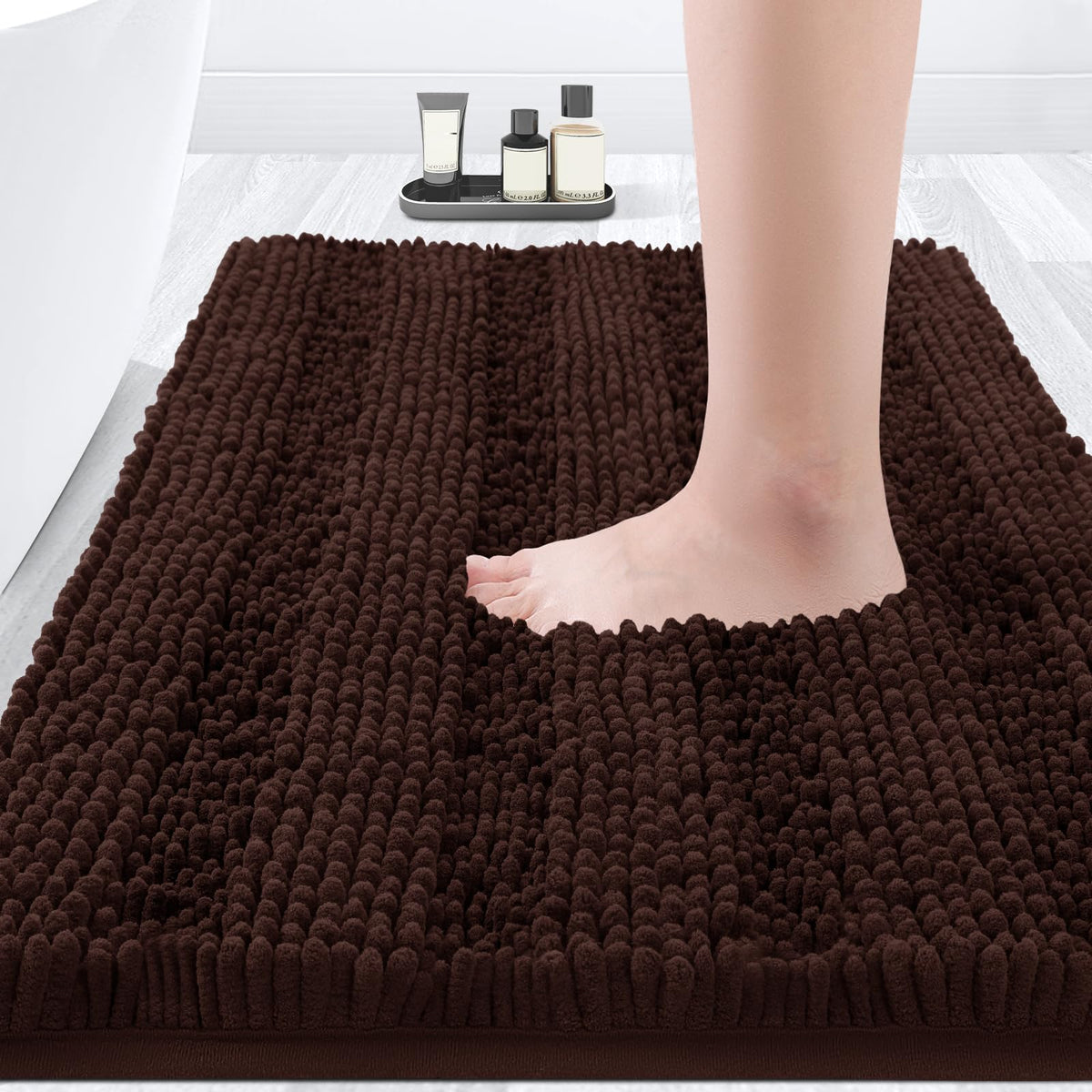 ACCUMTEK Christmas Striped Pink Bathroom Rug Set 3 Pieces Ultra Soft, Non Slip Chenille Toilet Mat, Absorbent Plush Shaggy Bath Mats for Bathroom, Bedroom, Kitchen
