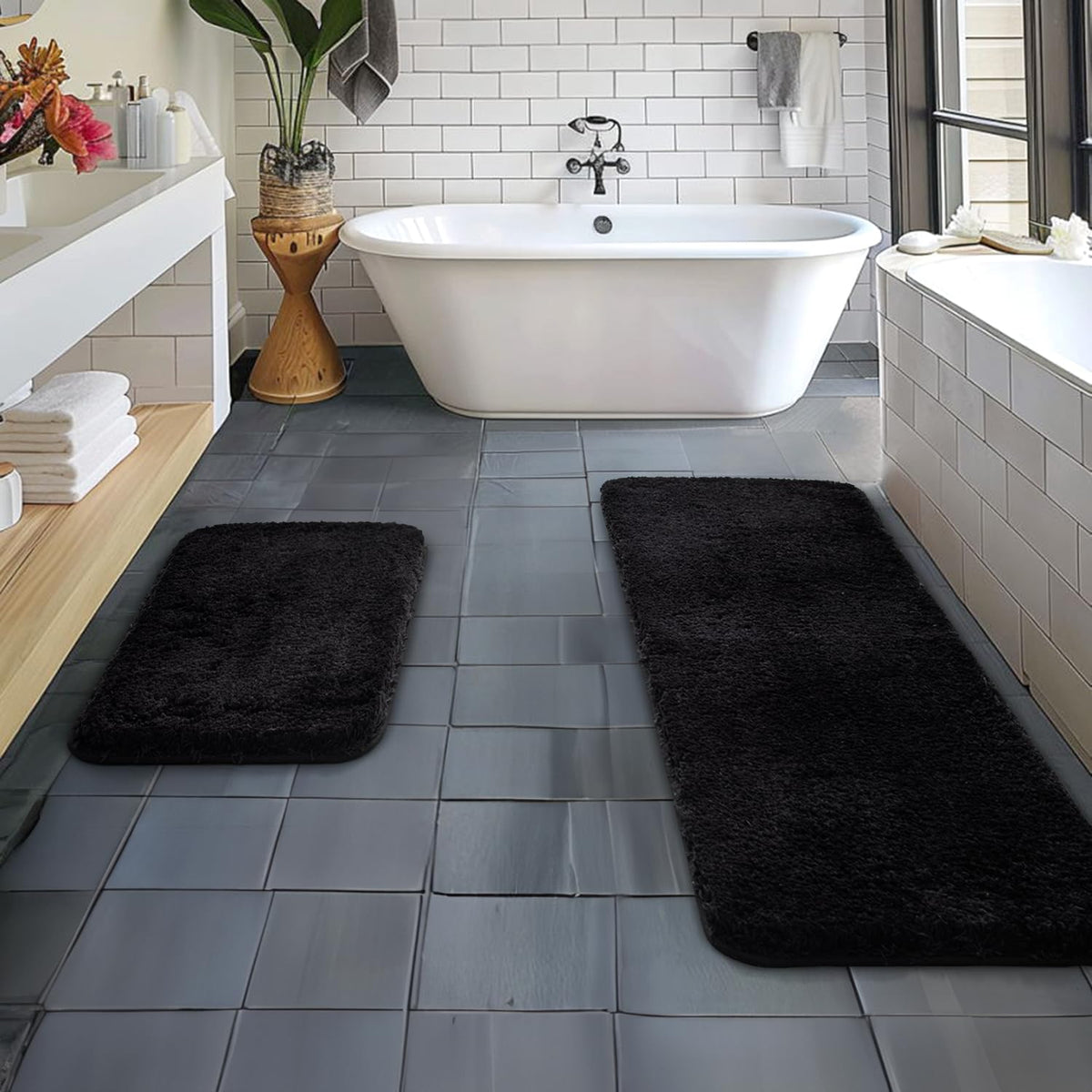 MIULEE Christmas Dark Green Bathroom Rugs Set 2 Piece Small Bath Mats 16x24