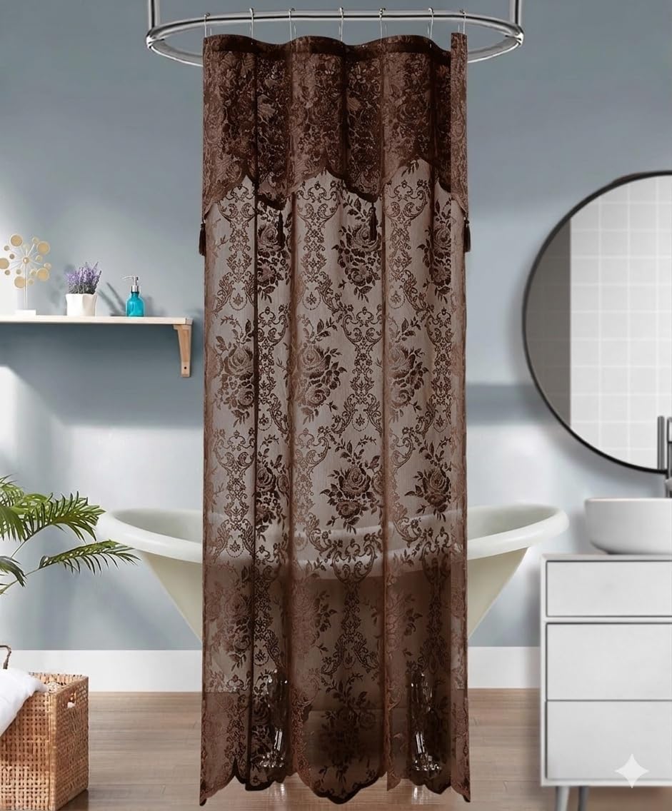 Warm Home Designs Navy Blue Lace Shower Curtain with Valance. LA Navy 72