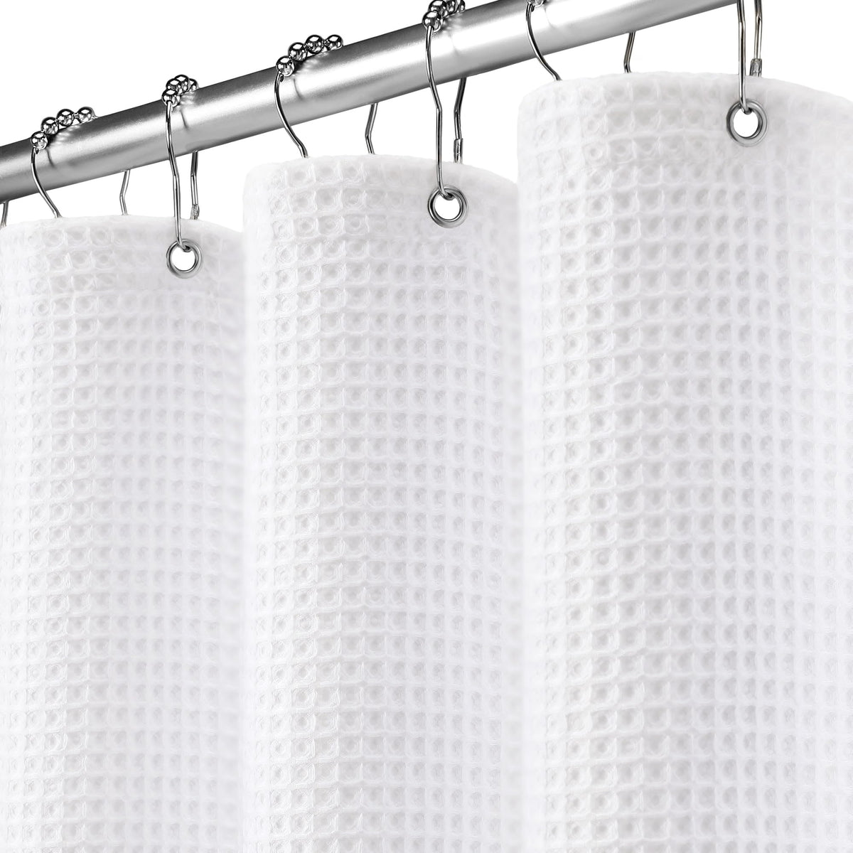 White Waffle Weave Shower Curtain 258GSM Heavyweight Cotton Fabric 72Wx72L