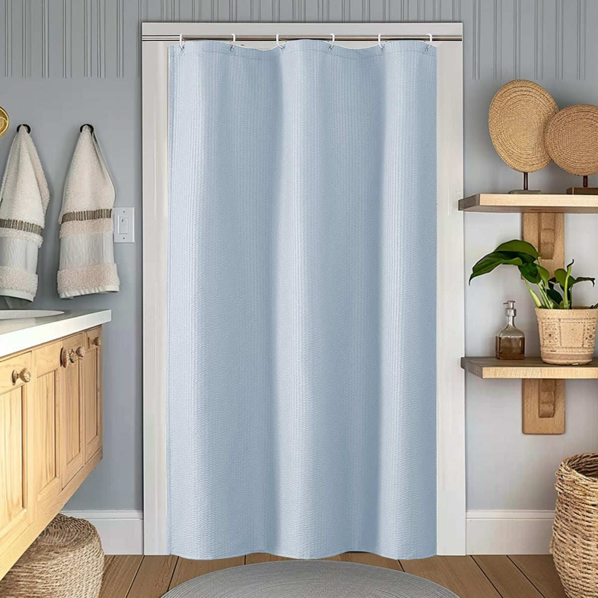 OWENIE Cream Shower Curtain or Bathroom 72x72 Inch, 3D Embossed Textured Waffle Fabric Shower Curtains, Soft Hotel Farmhouse Style, Water Repellent, Machine Washable, Cream, 72" W x 72" L