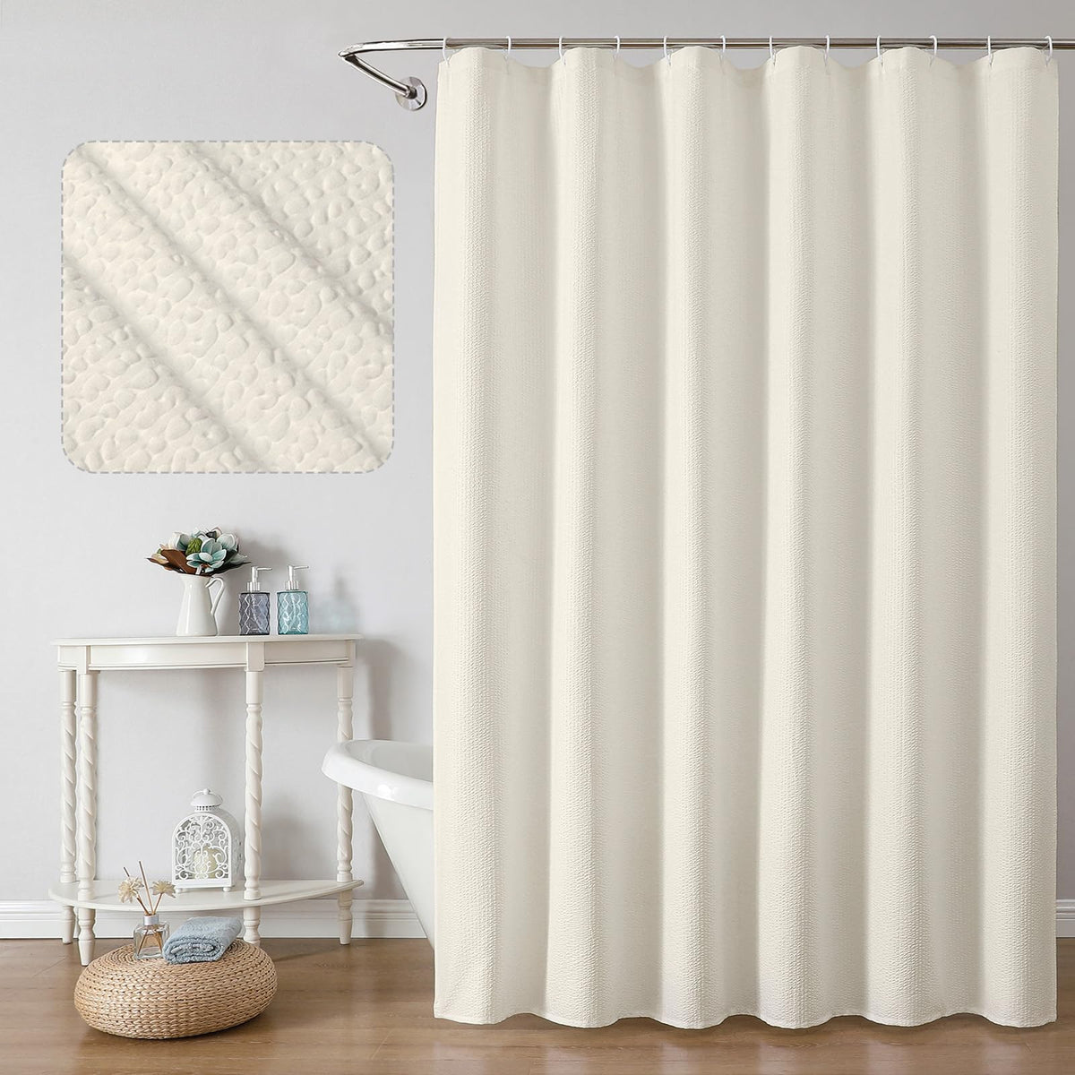 OWENIE Cream Shower Curtain or Bathroom 72x72 Inch, 3D Embossed Textured Waffle Fabric Shower Curtains, Soft Hotel Farmhouse Style, Water Repellent, Machine Washable, Cream, 72" W x 72" L