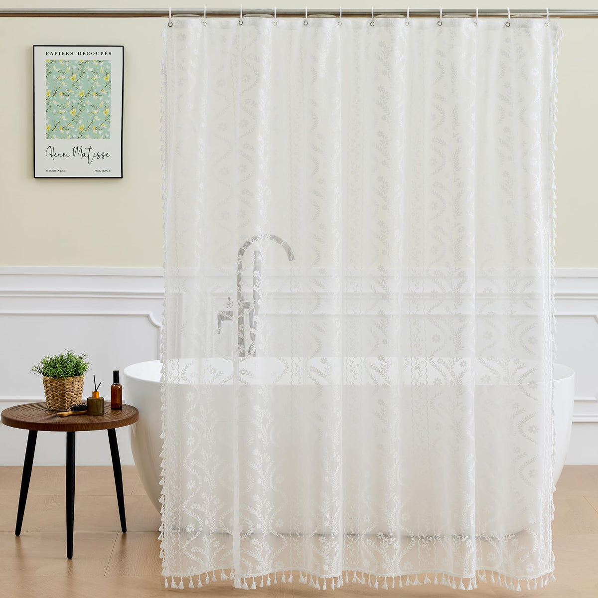 WAZZIO Terracotta Lace Shower Curtain,Boho Chic Fall Color,72 x 72 in