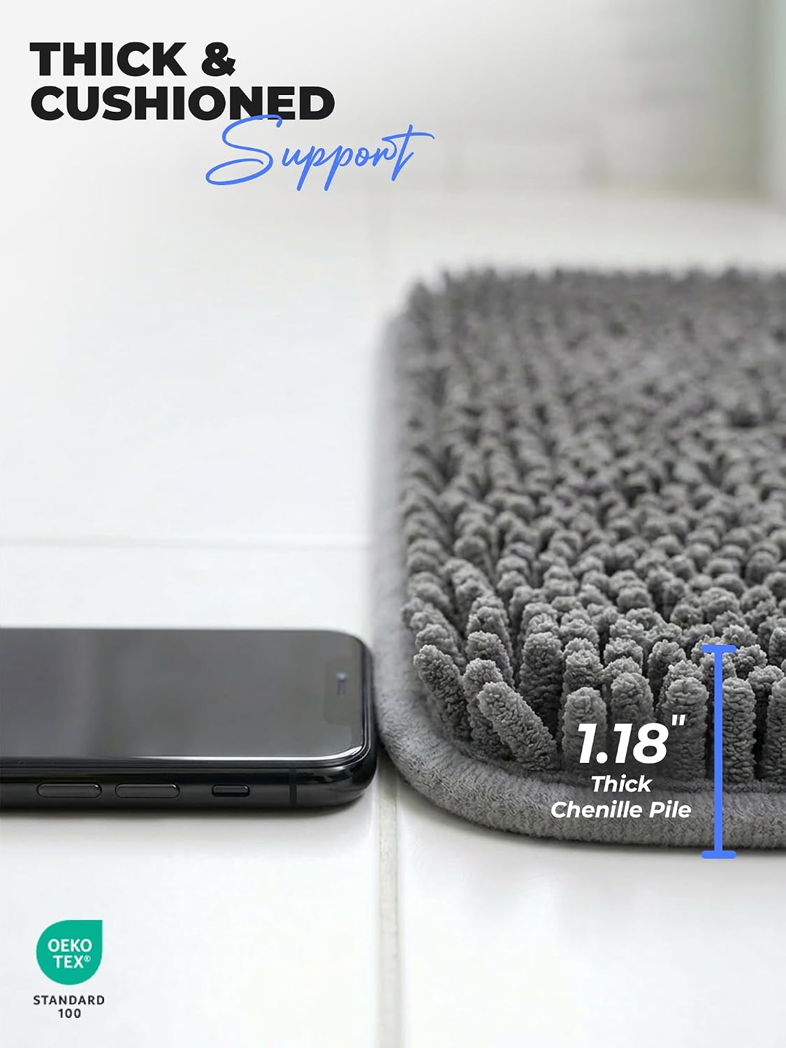 Utopia Home Absorbent Chenille Bath Rug Mat for Bathroom, 24x17 Inch, Grey