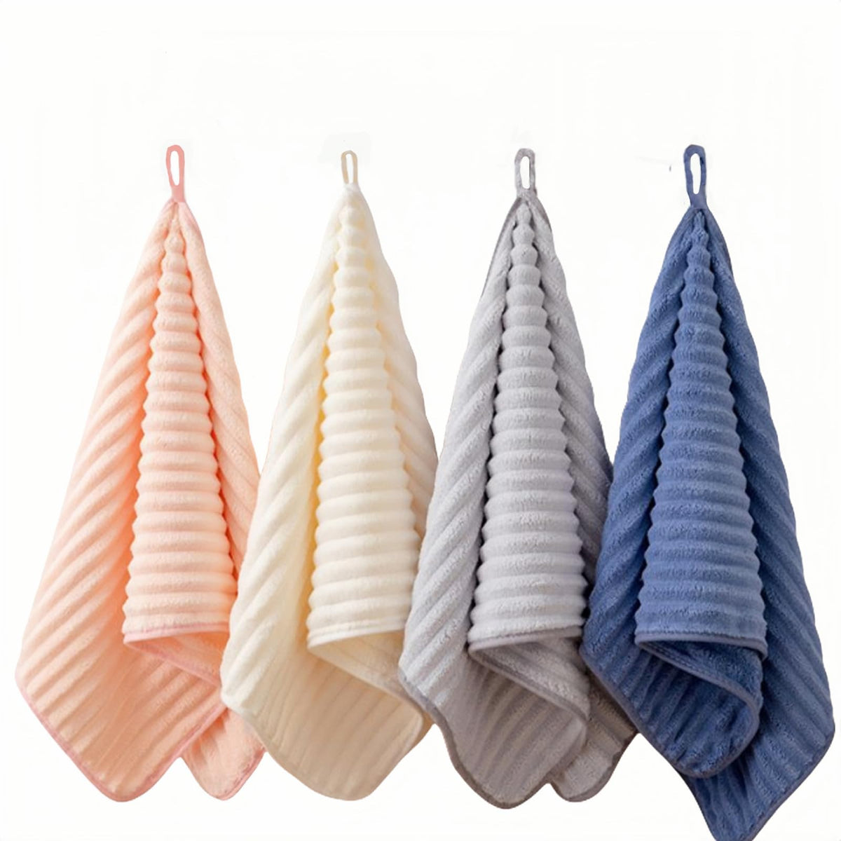 4PCS Blue Microfiber Hand Towels for Bathroom with Hanging Loops