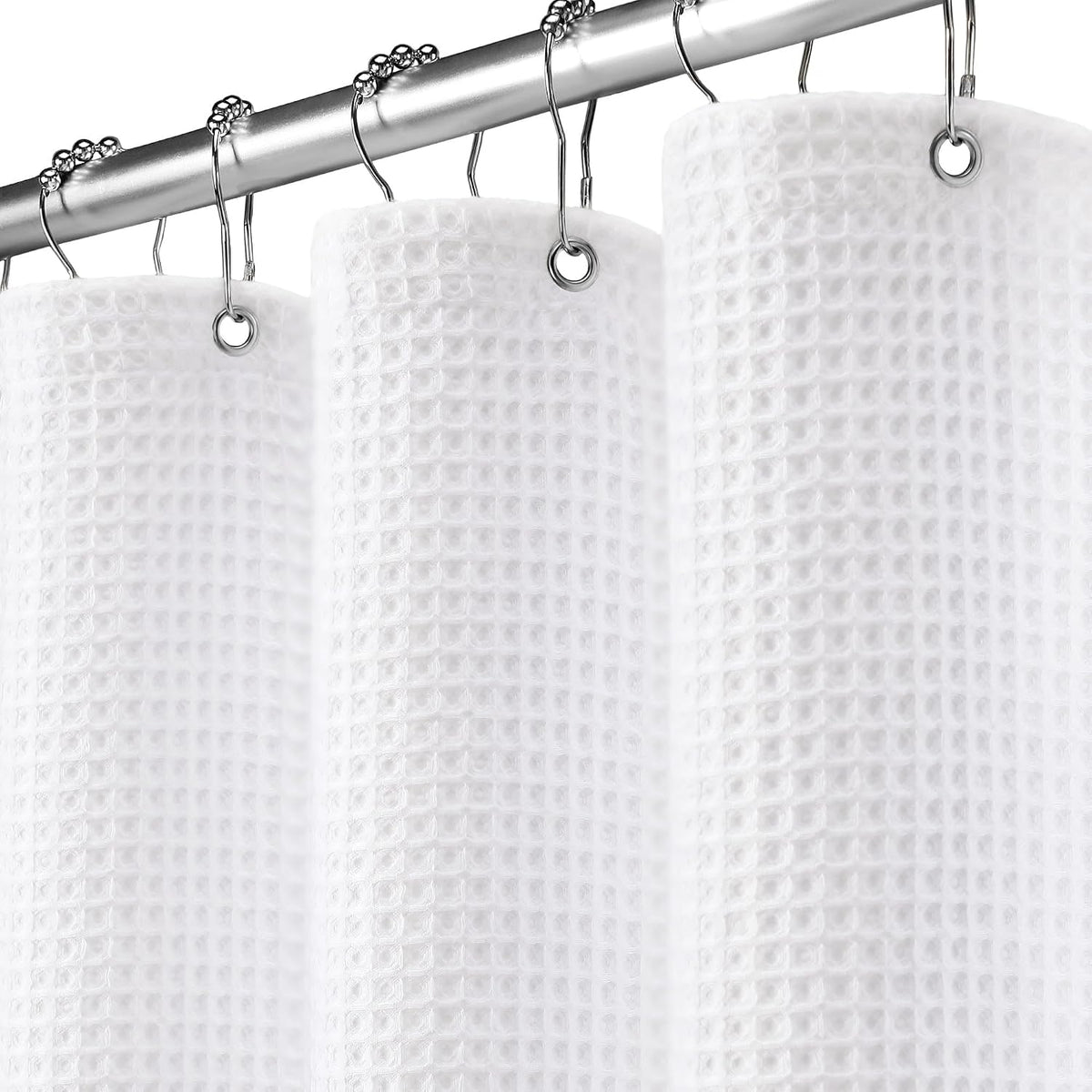 White Waffle Weave Shower Curtain 258GSM Heavyweight Cotton Fabric 72Wx72L