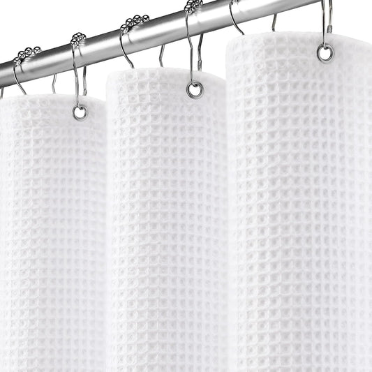 White Waffle Weave Shower Curtain 258GSM Heavyweight Cotton Fabric 72Wx72L