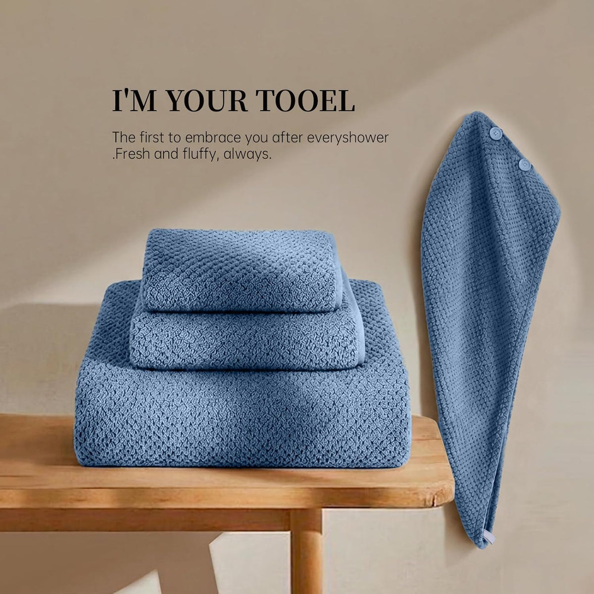 MaopaoBeauty Bath Towels for Bathroom Towel Set Shower Towels Bath Towels Set of 4 (1 Bath Towel, 1 Hair Towel, 1 Hand Towel, 1 Washcloth),Soft and Absorbent (Blue)