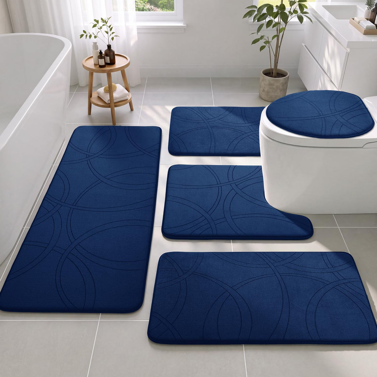 YIHOUSE 3 Piece Bathroom Rug Set - Soft Memory Foam Bath Mat, Dark Grey