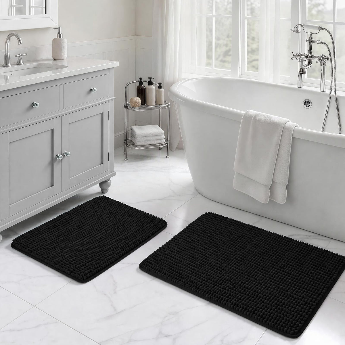 Ophanie Grey Bathroom Rugs 30x20, Soft Chenille Bath Mat, Non Slip Absorbent Quick Dry Light Gray Mats, Machine Washable Thick Small Area Rug Sets,Grip Bathmat for Shower,Toilet,Sink and Indoor Floor