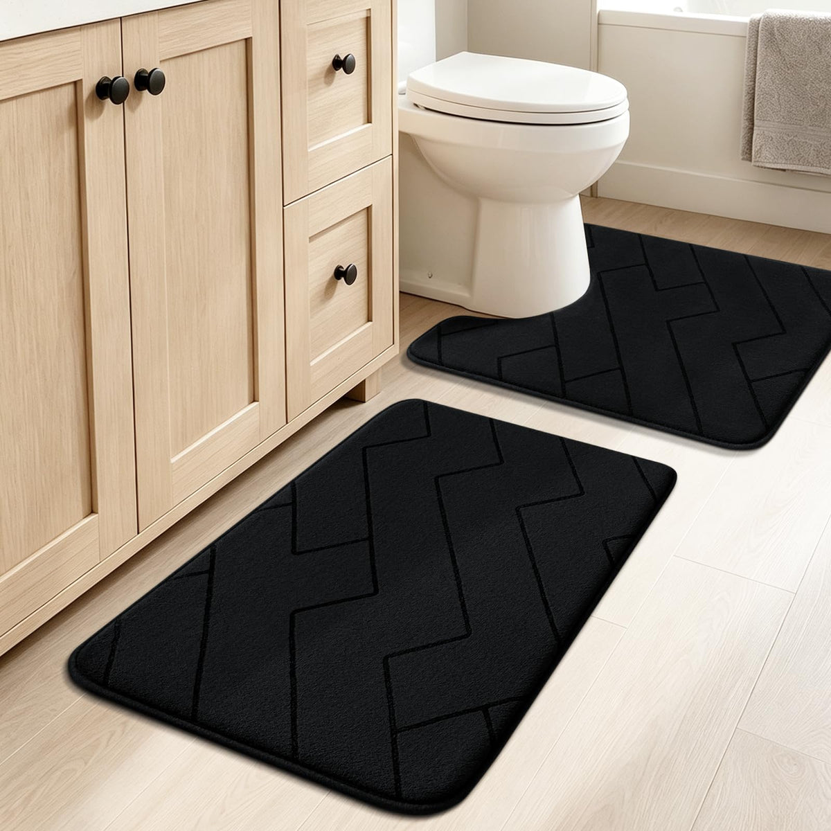 YIHOUSE 3 Piece Bathroom Rug Set - Soft Memory Foam Bath Mat, Dark Grey