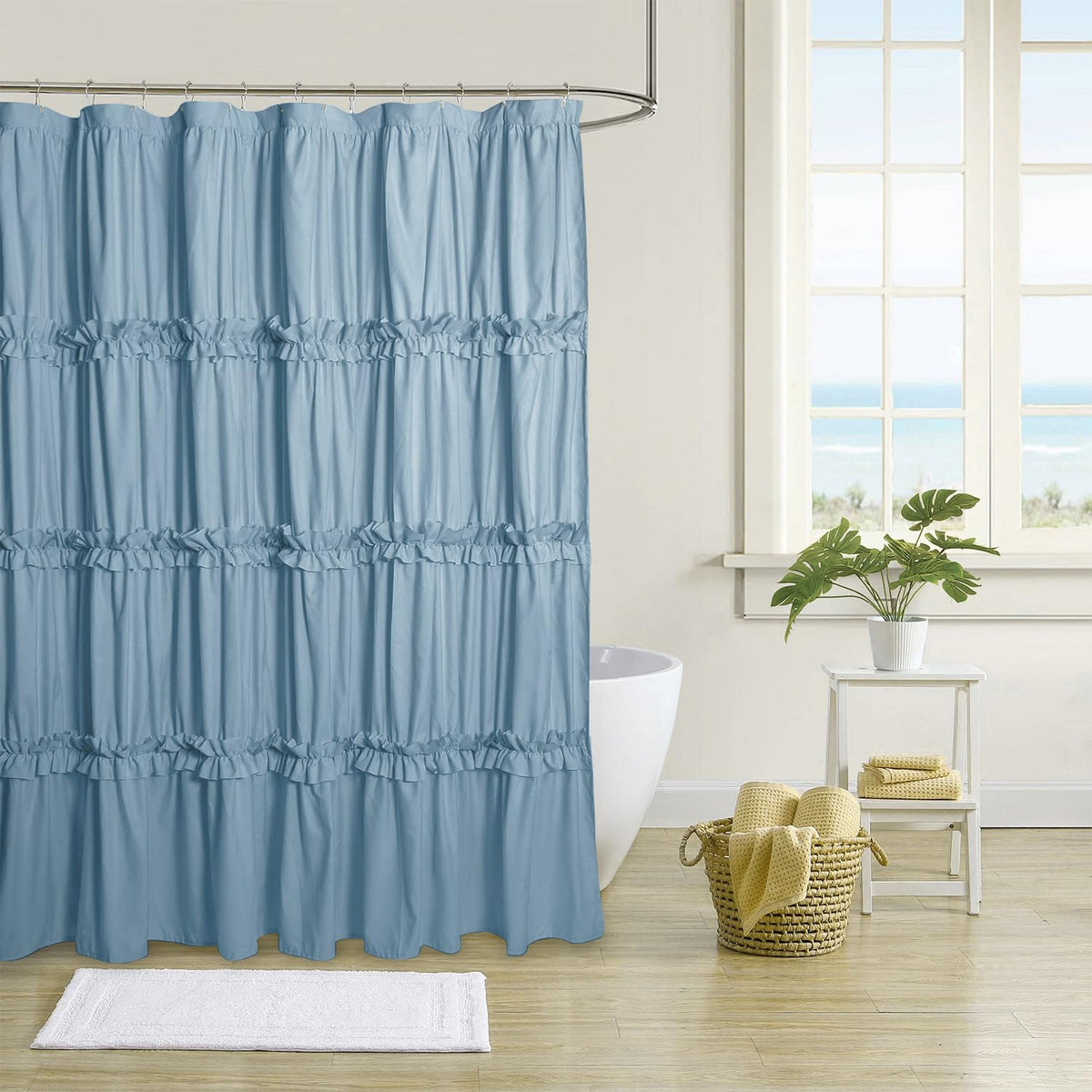 Farmhouse Ruffle Shower Curtain, Black, 72 x 72 in