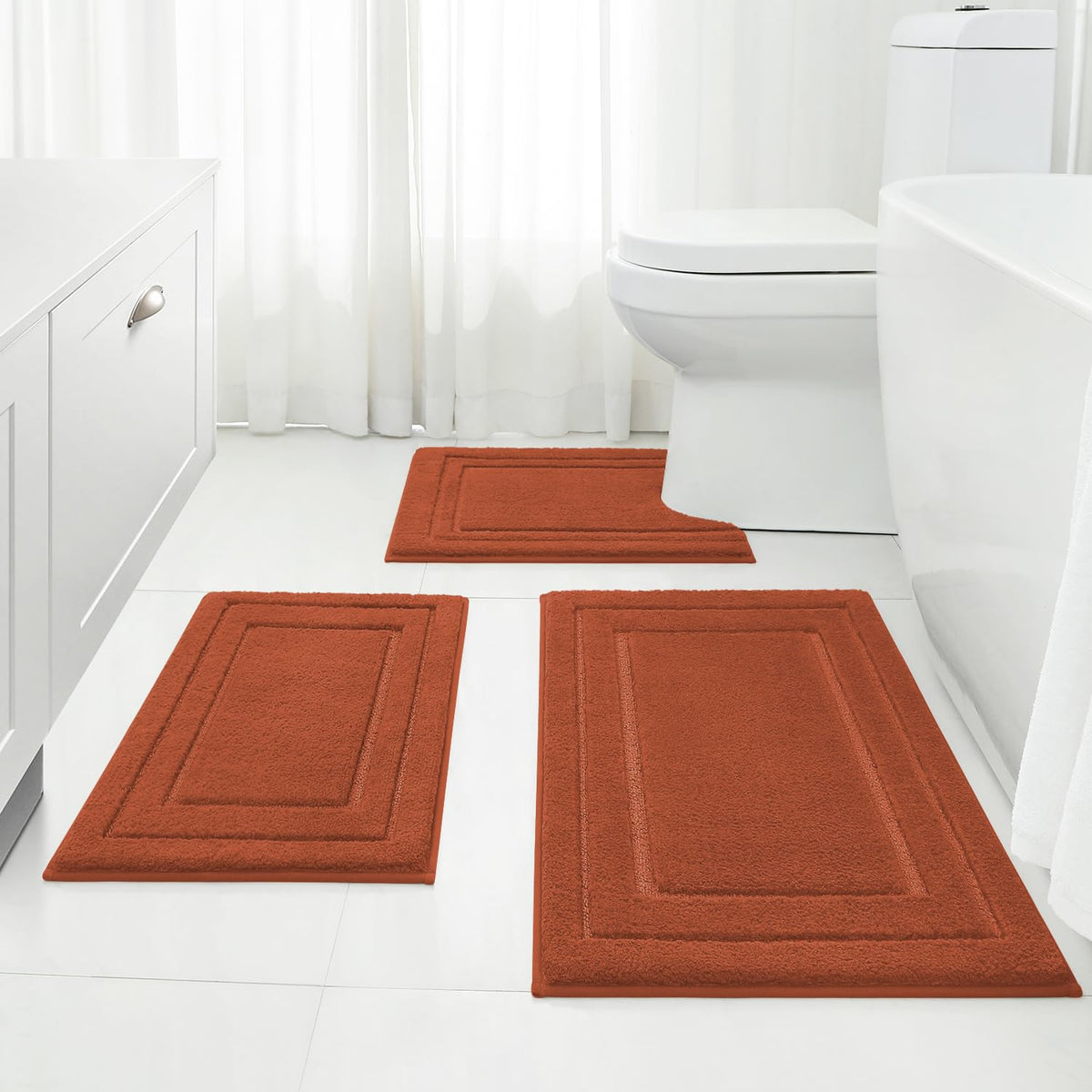 HOMEIDEAS Grey Bathroom Rugs Set of 3, Non Slip Bath Mats