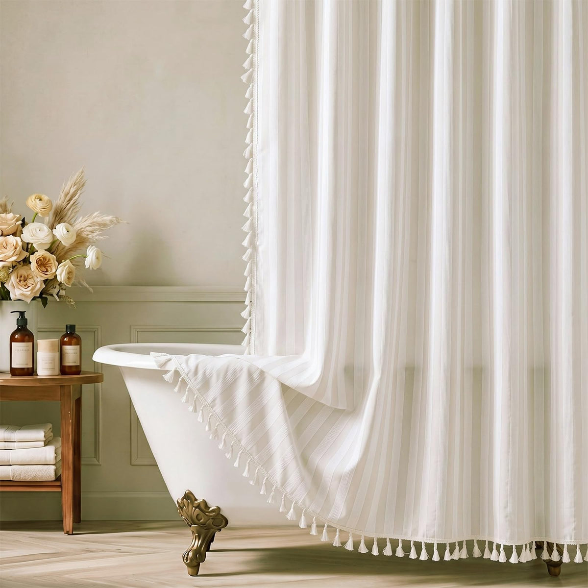 Pink Ruffled Striped Shower Curtain